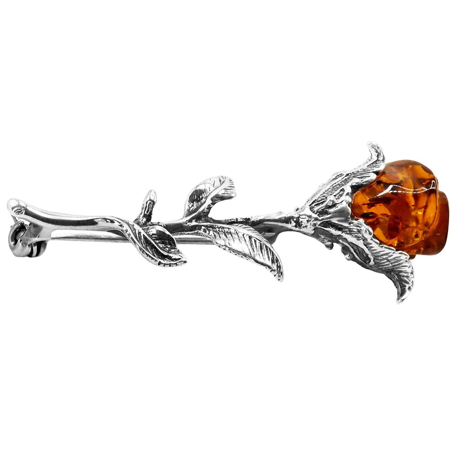 925 Solid Pure Sterling Silver Honey Baltic Amber Designer Nice Rose Brooch Pin