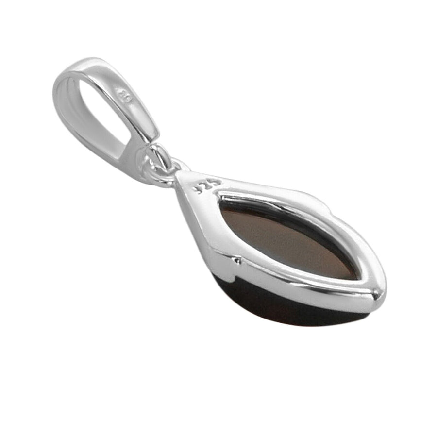 925 Solid Pure Sterling Silver Dark Red Baltic Amber Designer Marquise Pendant