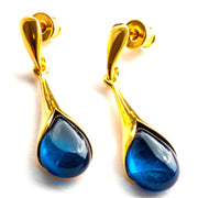 925 Solid Gold Plated Sterling Silver Blue Amber Designer Pretty Drop Earrings