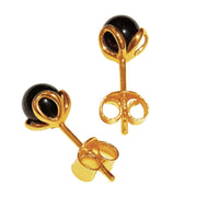 925 Gold Plated Sterling Silver Red Baltic Amber Designer Flower Stud Earrings