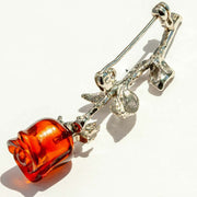 925 Solid Pure Sterling Silver Honey Baltic Amber Designer Nice Rose Brooch Pin