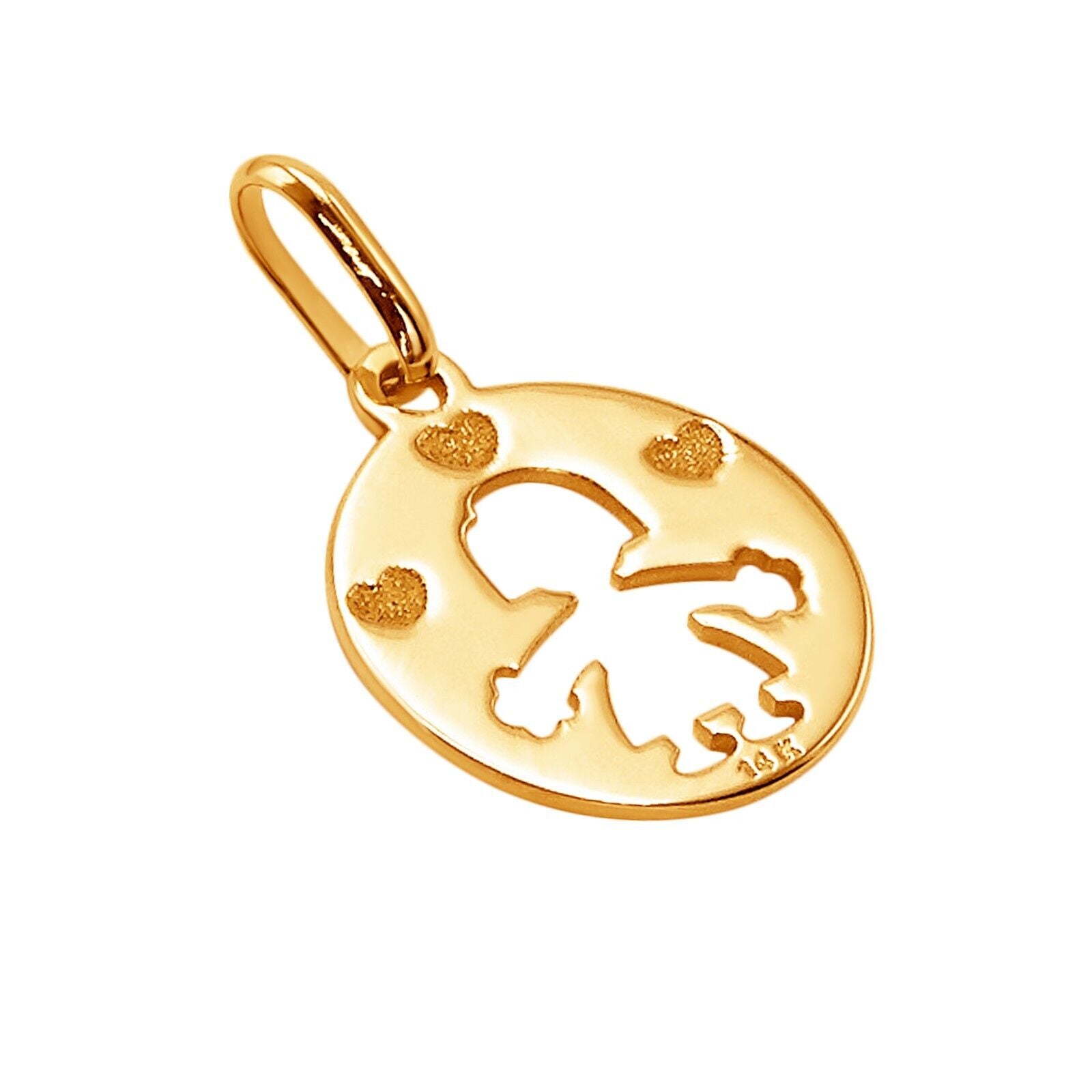 14k Pure Solid Yellow Gold Girl Daughter Happy Hug Hearts Round Delicate Charm