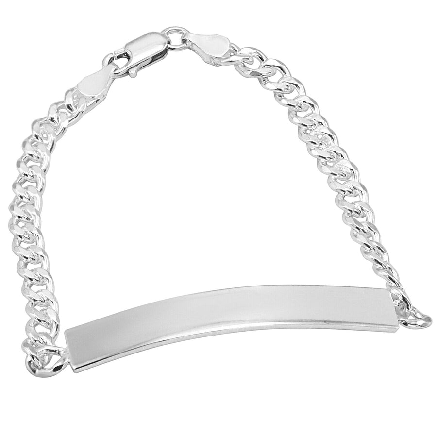925 Pure Solid Sterling Silver 5 mm Link Curb Chain ID Plate Bracelet 8 Inches