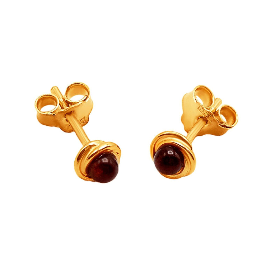 14k Pure Solid Yellow Gold Honey Baltic Amber Round Nice Small Stud Earrings