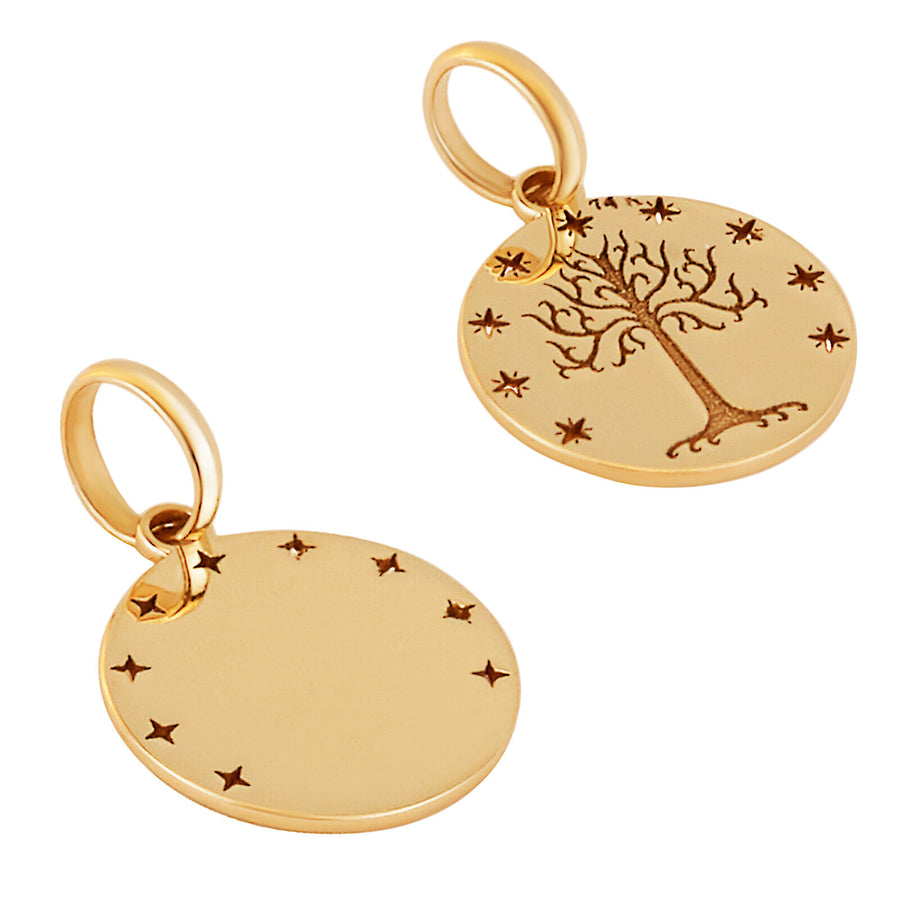 10k Pure Solid Yellow Gold Tree of Life Stars Round Delicate Small Charm Pendant