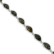 925 Sterling Silver Green Baltic Amber Marquise Adjustable Bracelet 8 Inches