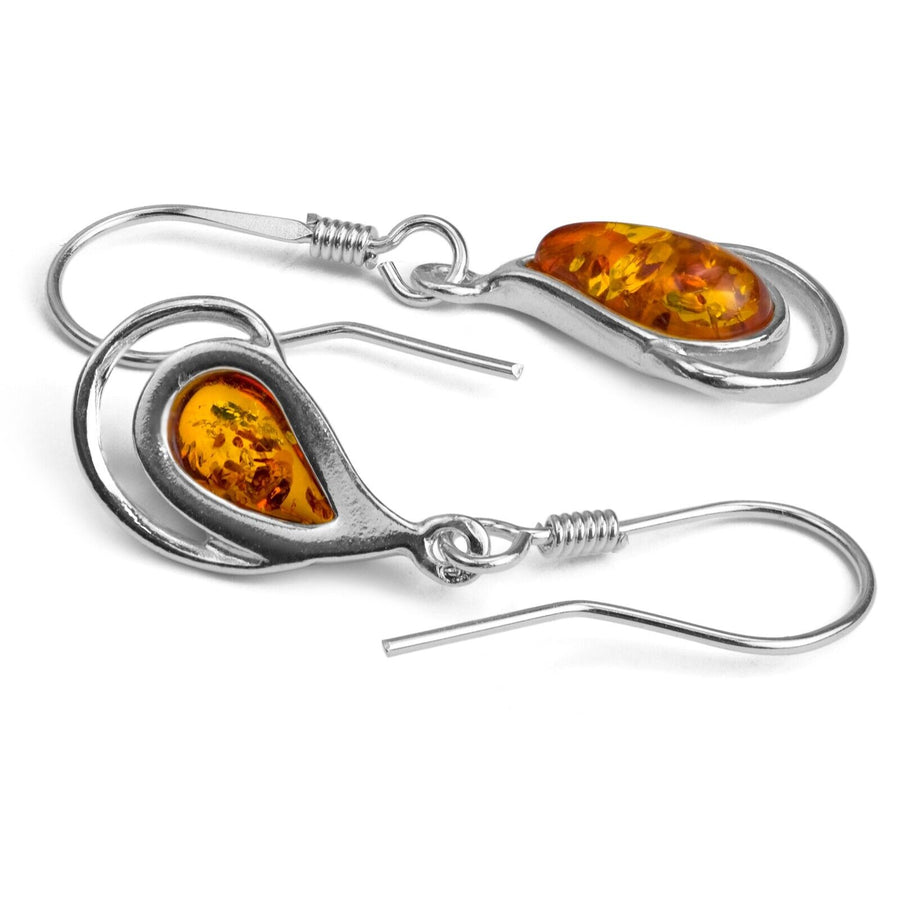 925 Solid Sterling Silver Baltic Honey Amber Classic Teardrop Beautiful Earrings
