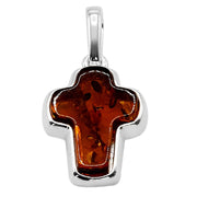 925 Solid Pure Sterling Silver Honey Baltic Amber Small Beautiful Cross Pendant