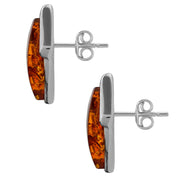 925 Solid Pure Sterling Silver Honey Baltic Amber Marquise Stud Pretty Earrings