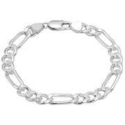925 Pure Solid Sterling Silver 7 mm Figaro Link Chain Men Nice Bracelet 8 Inches