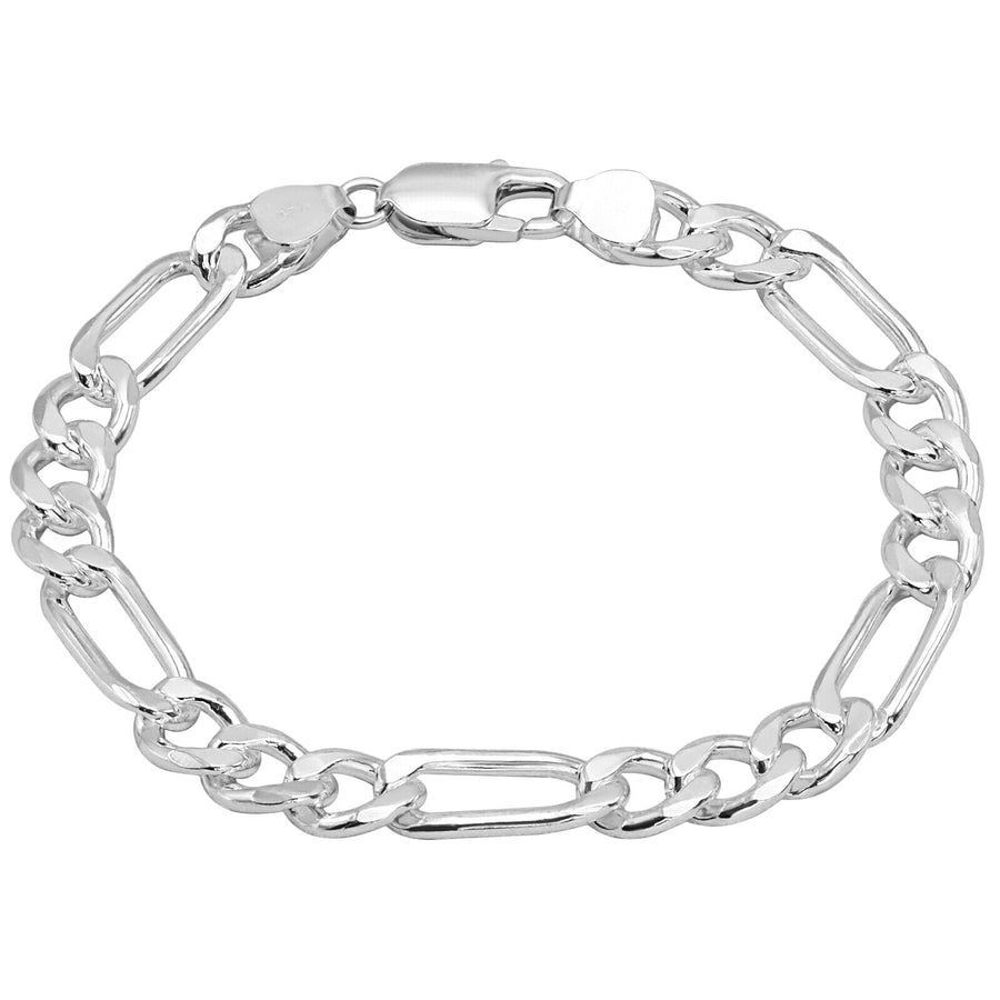 925 Pure Solid Sterling Silver 7 mm Figaro Link Chain Men Nice Bracelet 8 Inches