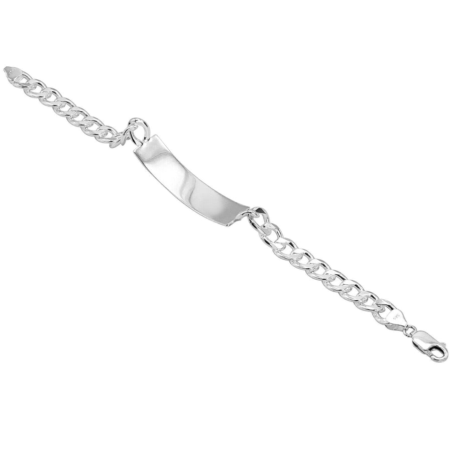 925 Pure Solid Sterling Silver 8 mm Link Curb Chain ID Plate Bracelet 9 Inches