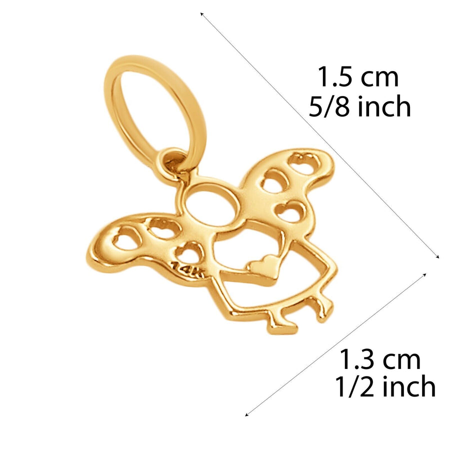 10k Pure Solid Yellow Gold Hearts Angel Wings Laser Cut Delicate Charm Pendant