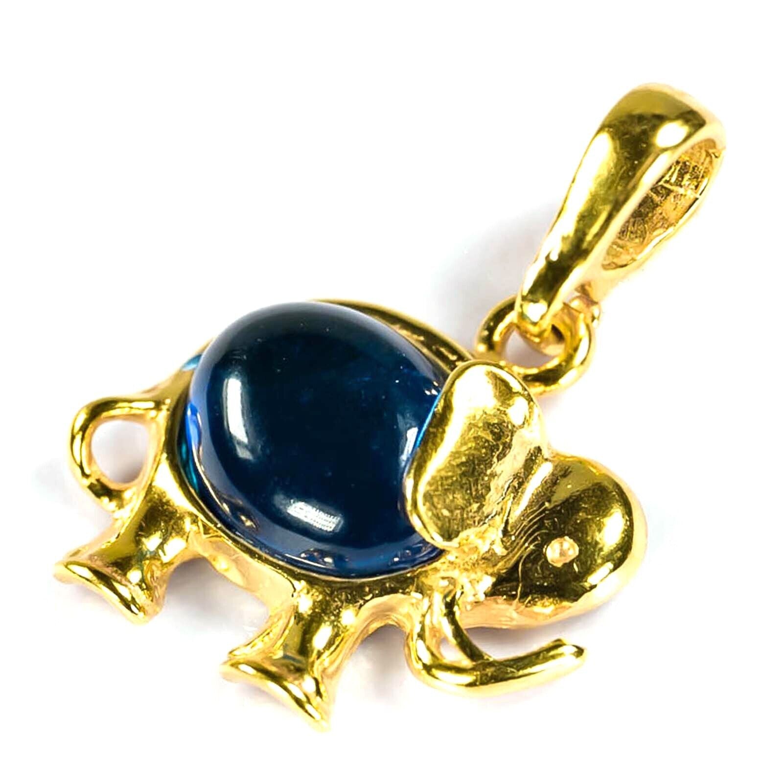 925 Solid Gold Plated Sterling Silver Blue Amber Elephant Colorful Nice Pendant