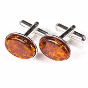 925 Solid Pure Sterling Silver Cognac Baltic Amber Oval Classic Men Cufflinks