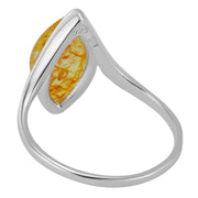 925 Solid Pure Sterling Silver Lemon Baltic Amber Marquise Designer Classic Ring