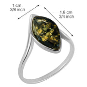 925 Solid Pure Sterling Silver Green Baltic Amber Marquise Designer Classic Ring