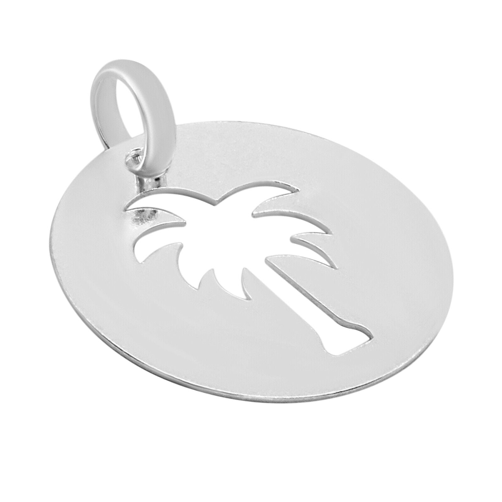 925 Solid Pure Sterling Silver Palm Round Beautiful Medium Shiny Polished Charm
