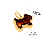 14k Pure Solid Yellow Gold Honey Baltic Amber Small Nice Terrier Charm Pendant