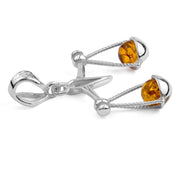 925 Solid Pure Sterling Silver Honey Baltic Amber Scales Of Justice Nice Pendant