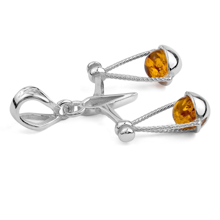 925 Solid Pure Sterling Silver Honey Baltic Amber Scales Of Justice Nice Pendant