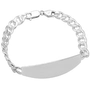 925 Pure Solid Sterling Silver 8 mm Link Curb Chain ID Plate Bracelet 9 Inches