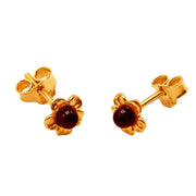 14k Pure Solid Yellow Gold Honey Baltic Amber Flower Nice Small Stud Earrings