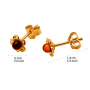 14k Pure Solid Yellow Gold Honey Baltic Amber Flower Nice Small Stud Earrings