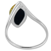 925 Solid Pure Sterling Silver Green Baltic Amber Marquise Designer Classic Ring