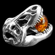 925 Solid Sterling Silver Honey Baltic Amber Jurassic Park T-Rex Slider Pendant