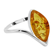 925 Solid Pure Sterling Silver Lemon Baltic Amber Marquise Designer Classic Ring