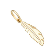 14k Solid Yellow Gold Feather Beautiful Delicate Designer Small Charm Pendant