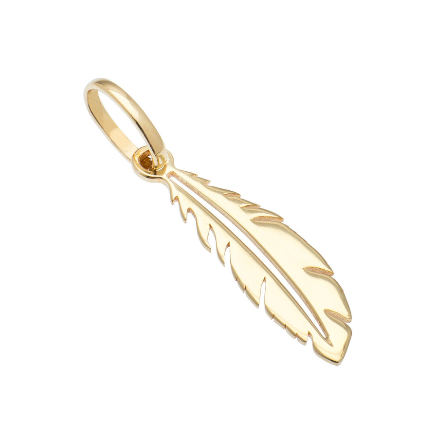 14k Solid Yellow Gold Feather Beautiful Delicate Designer Small Charm Pendant