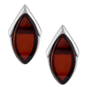925 Solid Sterling Silver Dark Red Baltic Amber Marquise Stud Pretty Earrings