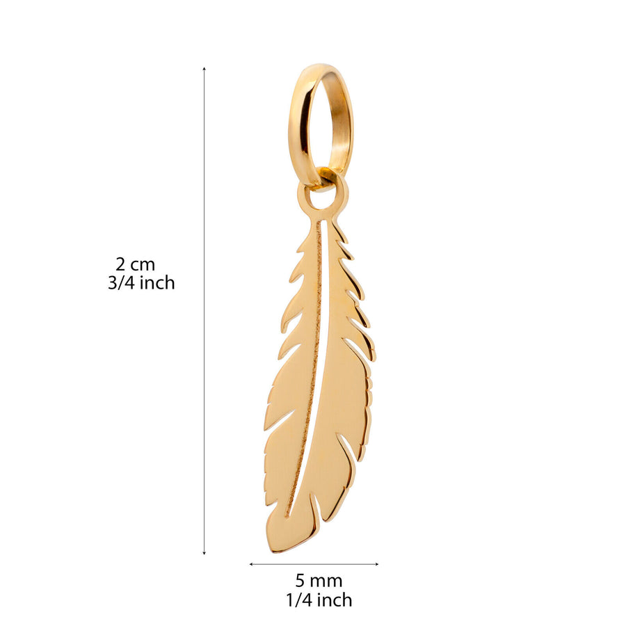 10k Pure Solid Yellow Gold Feather Beautiful Delicate Designer Charm Pendant