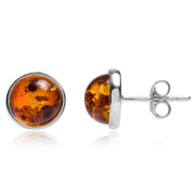 925 Solid Pure Sterling Silver Honey Baltic Amber Beautiful Round Stud Earrings