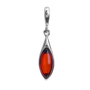925 Solid Sterling Silver Baltic Cherry Amber Marquise Beautiful Drop Pendant