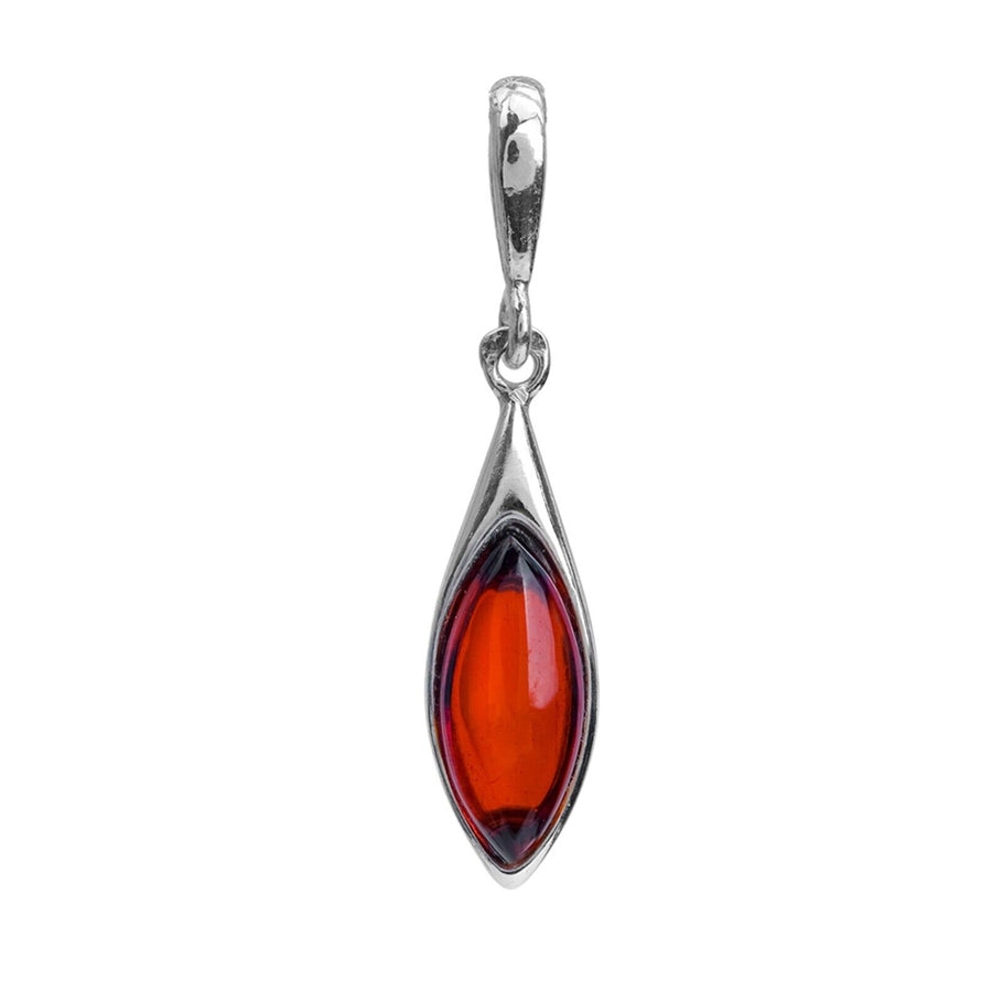 925 Solid Sterling Silver Baltic Cherry Amber Marquise Beautiful Drop Pendant
