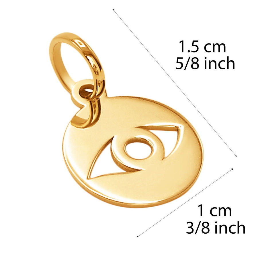 10k Pure Solid Yellow Gold Eye Symbol Laser Cut Delicate Beautiful Charm Pendant