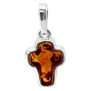 925 Solid Pure Sterling Silver Honey Baltic Amber Very Small Nice Cross Pendant