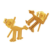 14k Solid Yellow Fine Gold Nazca Line Dog World Wonder Geoglyph Stud Earrings