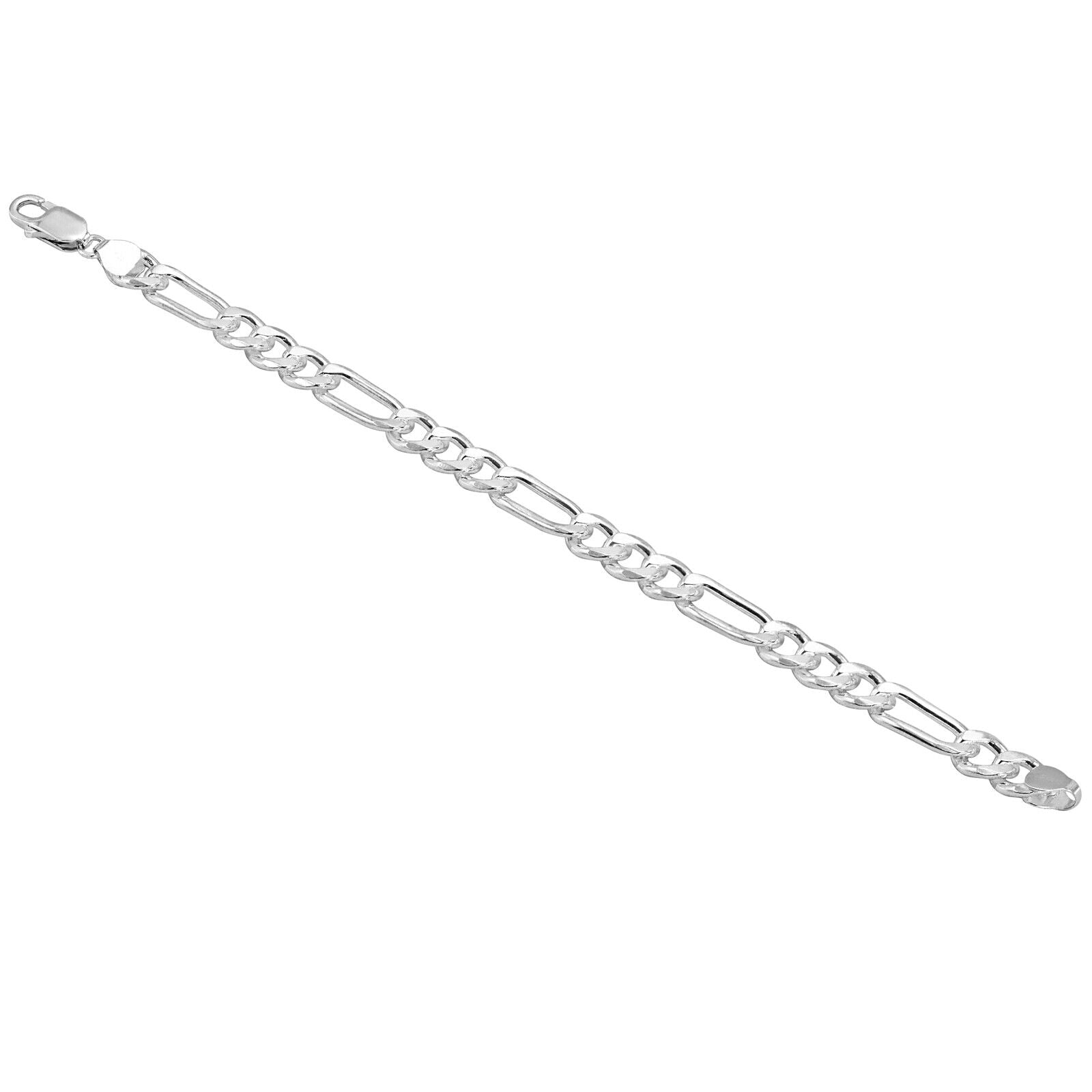 925 Pure Solid Sterling Silver 7 mm Figaro Link Chain Men Nice Bracelet 8 Inches