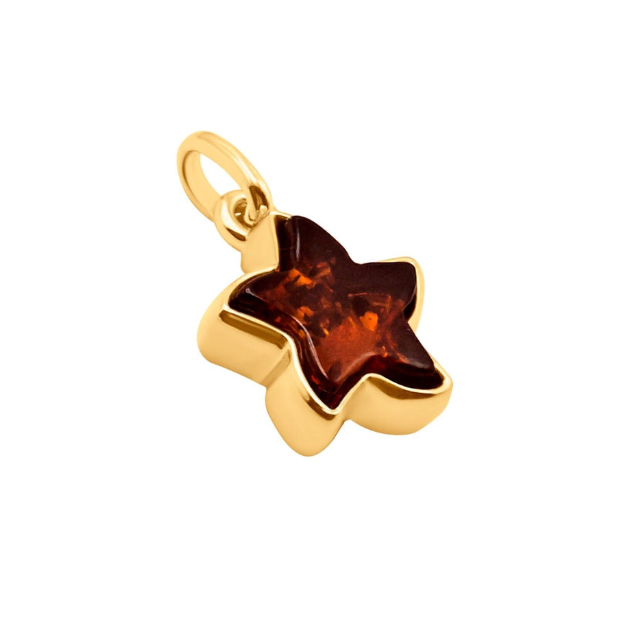 14k Pure Solid Yellow Gold Honey Baltic Amber Small Sea Star  Nice Charm Pendant