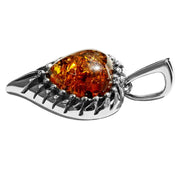 925 Solid Pure Sterling Silver Honey Baltic Amber Modern Beautiful Heart Pendant