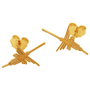 14k Solid Yellow Gold Nazca Line Colibri Hummingbird World Wonder Stud Earrings