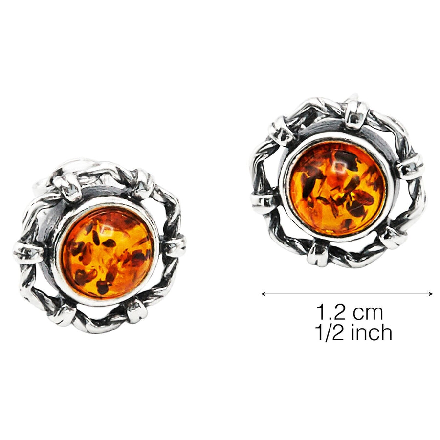 925 Solid Sterling Silver Honey Baltic Amber Round Classic Pretty Stud Earrings