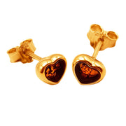 14k Pure Solid Yellow Gold Honey Baltic Amber Heart Nice Small Stud Earrings