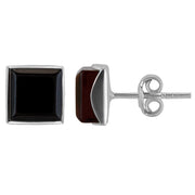 925 Solid Pure Sterling Silver Dark Red Baltic Amber Square Medium Stud Earrings