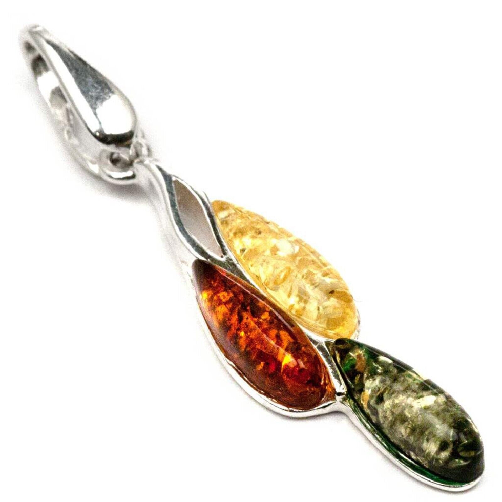 925 Solid Pure Sterling Silver Multicolor Baltic Amber Beautiful Drop Pendant