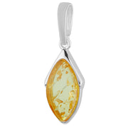 925 Solid Pure Sterling Silver Lemon Baltic Amber Designer Marquise Nice Pendant